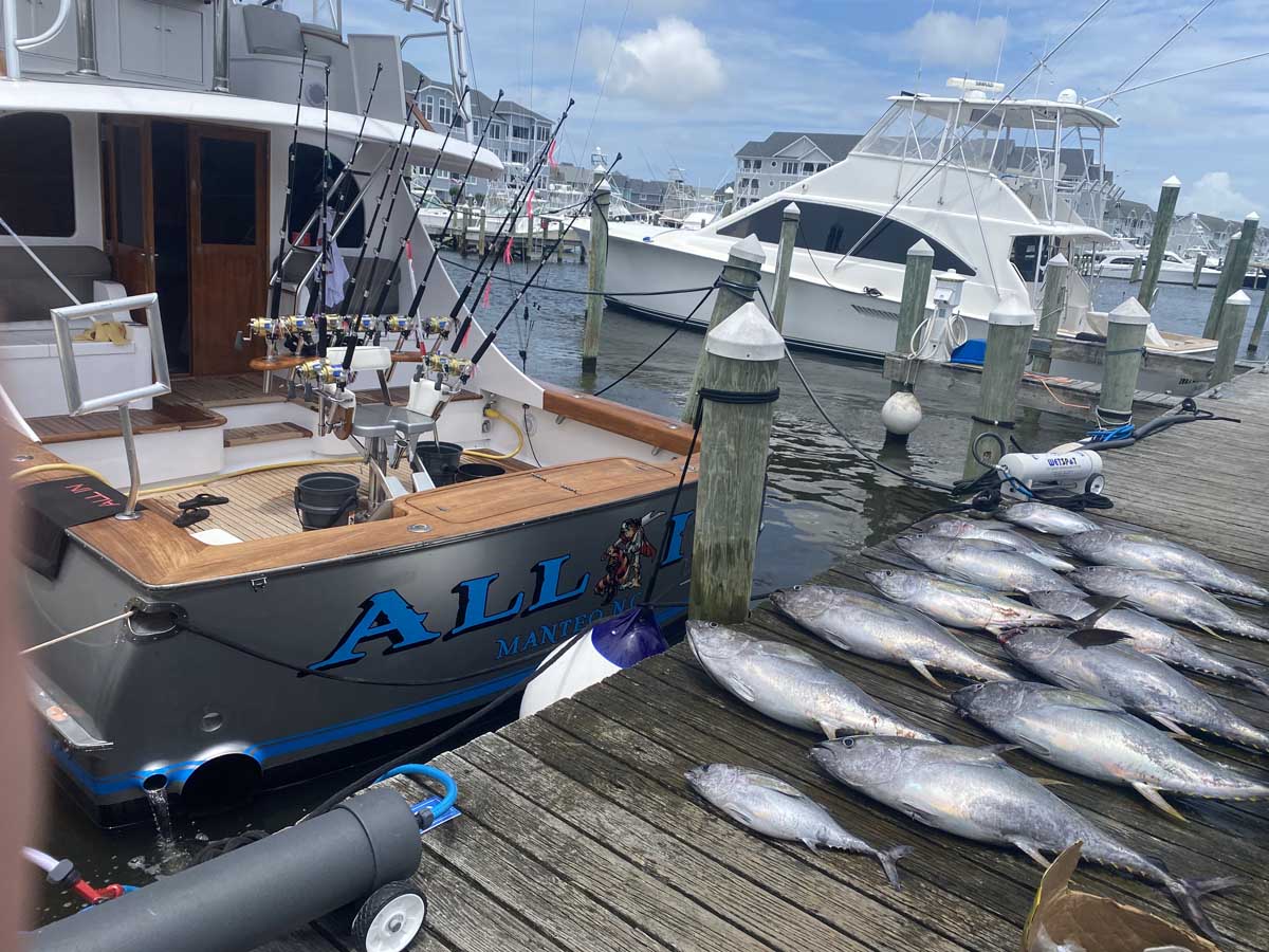 All in Sportfishing charter boat in Manteo North Carolina with Tuna on dock